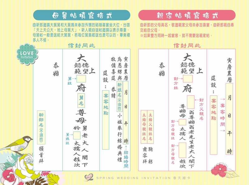 親家帖,母舅帖,長輩帖,平輩帖,十二版帖