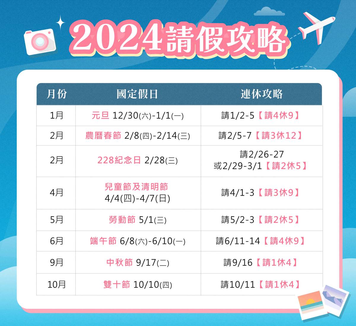 2024行事曆,2024年行事曆,2024連假,2024連假行事曆,2024連假攻略,2024過年